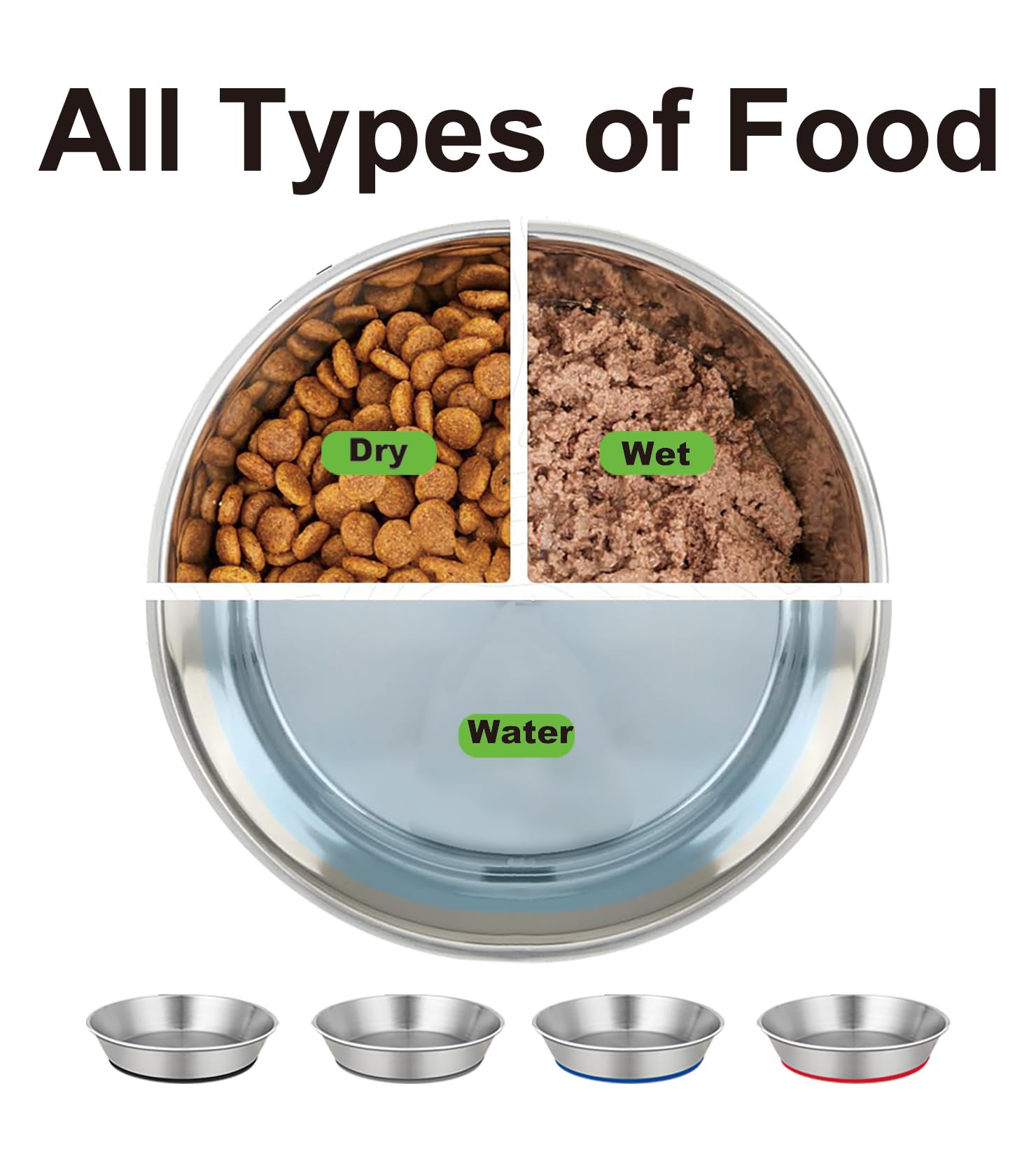 Cuencos de acero inoxidable para gatos de 1.7 tazas (414 ml) para alimentos y agua, platos inferiores de silicona antideslizante, para gatos o perros pequeños, paquete de 2