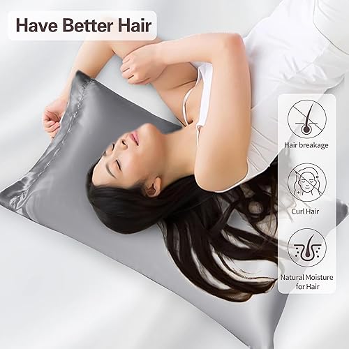 Miniatura 4 de Fundas de almohada de seda satinada para piel y cabello, juego de 2 fundas de almohada de satén para mujer con cierre de sobre, fundas de almohada