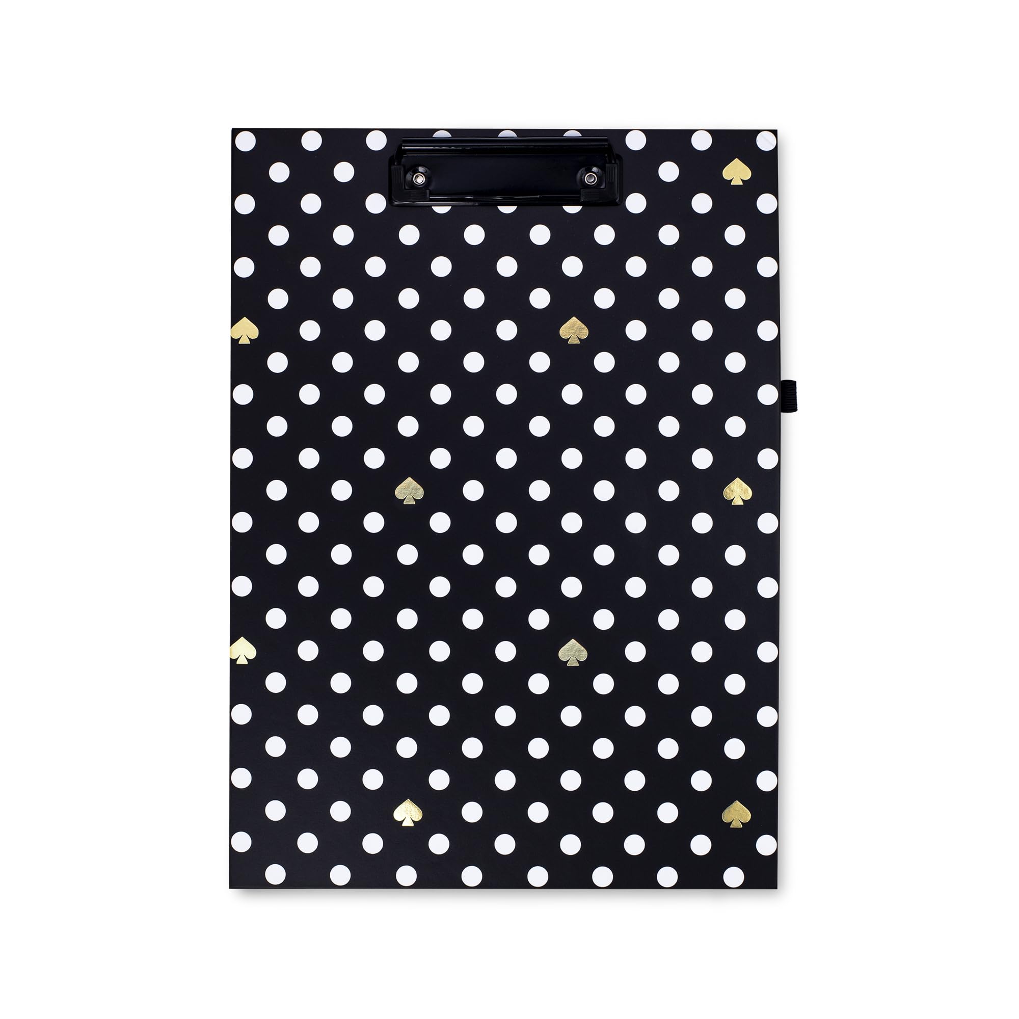 Kate Spade New York A4 Clipboard Folio with Low Profile Clip, Black Professional Padfolio Includes Lined Notepad, Pen Loop, and Pocket, Polka Dots