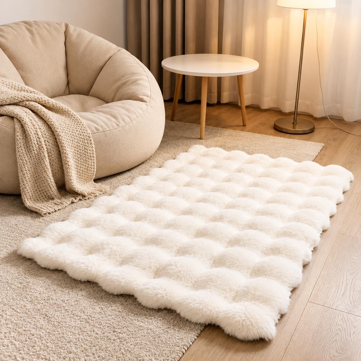 Premium Faux Fur Area Rug | Ultra Soft Fluffy Plush Shag Carpet | Non-Slip Washable Floor Mat for Living Room, Bedroom, Bedside, Nursery & Kids Room | Thick Luxury Rug | White, 60 X 90 CM-image-47