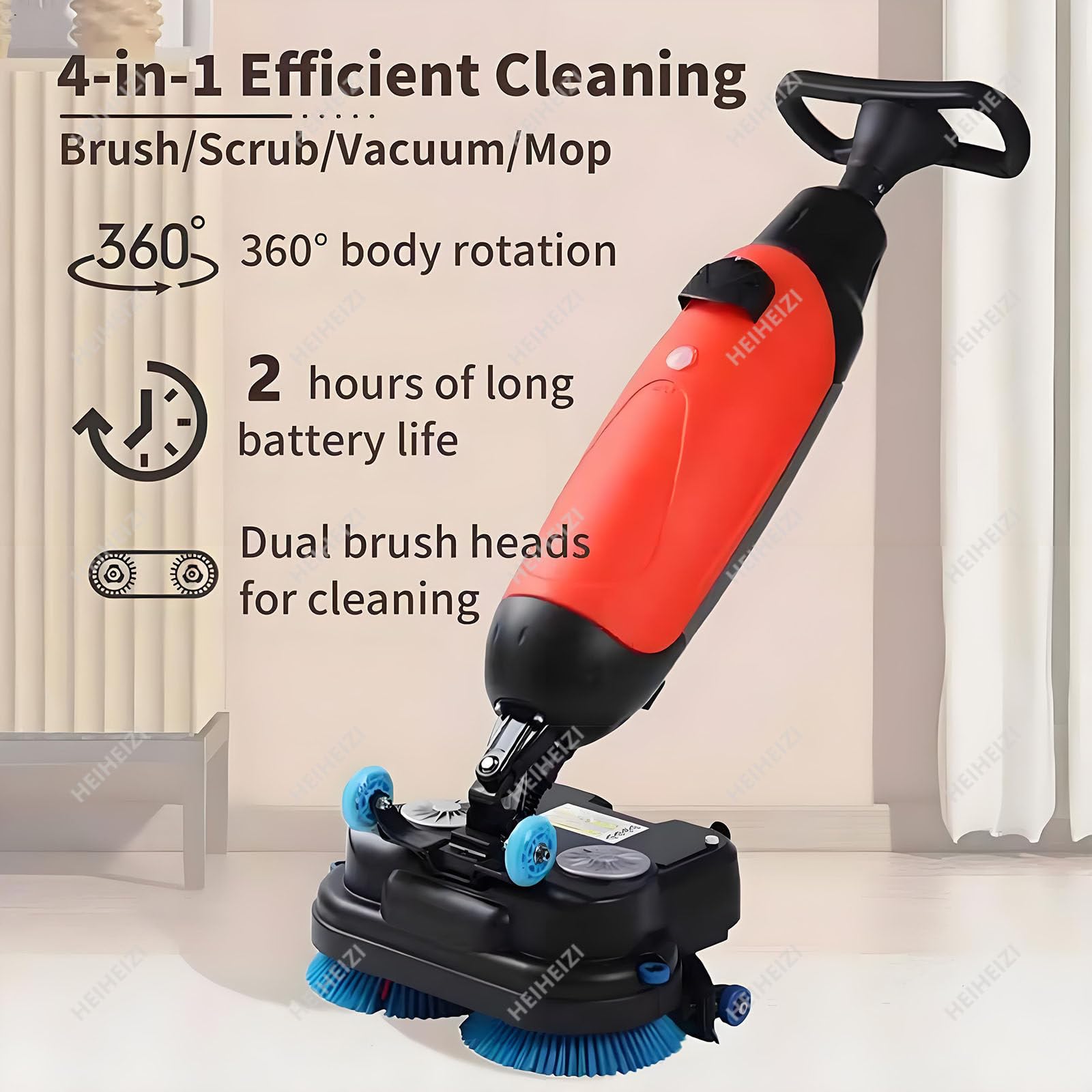 Lucidatrice e Lavapavimenti Multifunzione 3-in-1,Lavaggio,Lucidatura, Asciugatura,Senza Filo,Pulitore Commerciale a Doppia Spazzola,per Lucidatura e Pulizia a Umido/a Secco di Pavimenti Duri White