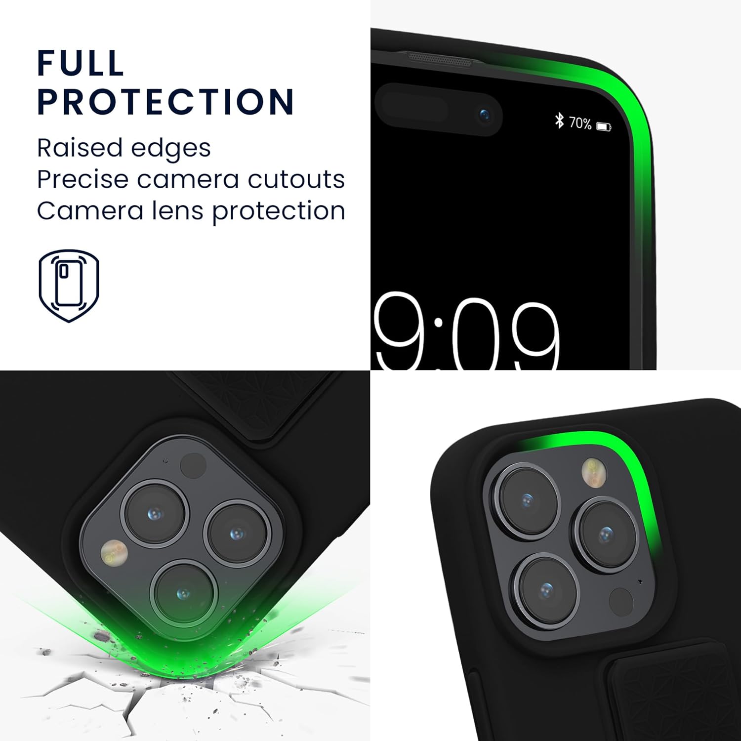 kwmobile Case Compatible with iPhone 15 Pro Max - Case with Hand Strap and Stand Soft TPU Silicone Coating - Black - Image 3