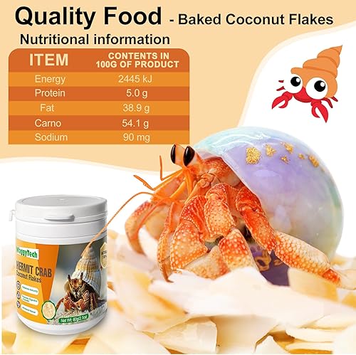Hermit Crab Food - Baked Coconut Treat, Natural Dried Coconut for Crab Healthy & Additive Free, Easily Digestible Hermit Food Hermit - Ideal Crab Pet Snacks, Crispy & Delicious | 60g (Big)(2.1 Ounce (Pack of 1))