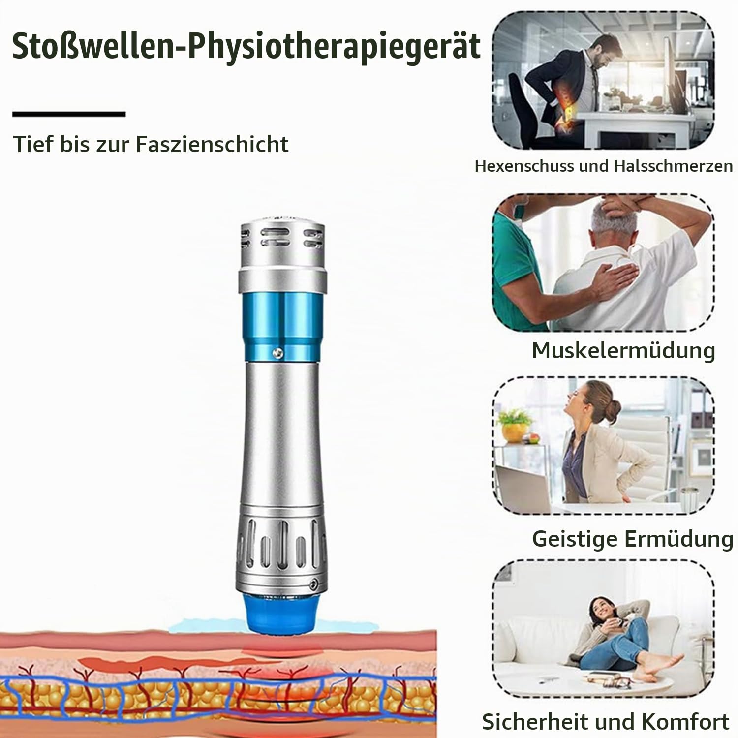 Stoßwellentherapie Gerät Erektile Dysfunktion, Fokussiertes Stoßwellentherapiegerät ED Extrakorporale Stoßwellentherapie Maschine für Zuhause, Gewebetherapie, Schmerzlinderung, Tiefenmuskelentspannung