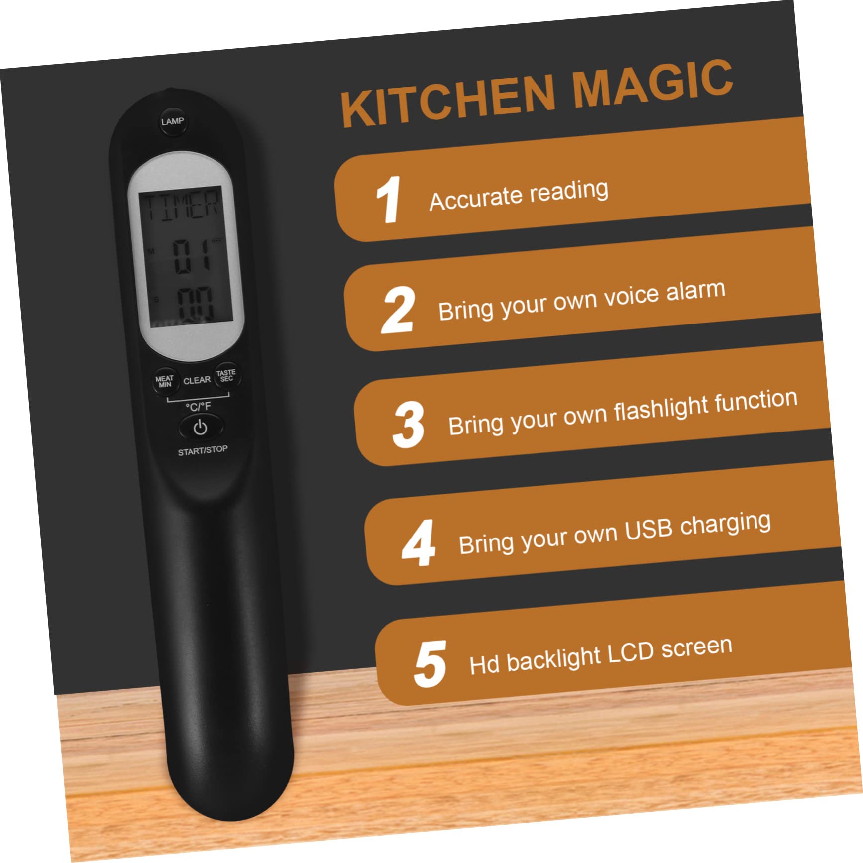 Cabilock Termómetro De Carne Digital Para Barbacoa y Cocina Carga Usb y Alarma De Voz Medidor De Temperatura