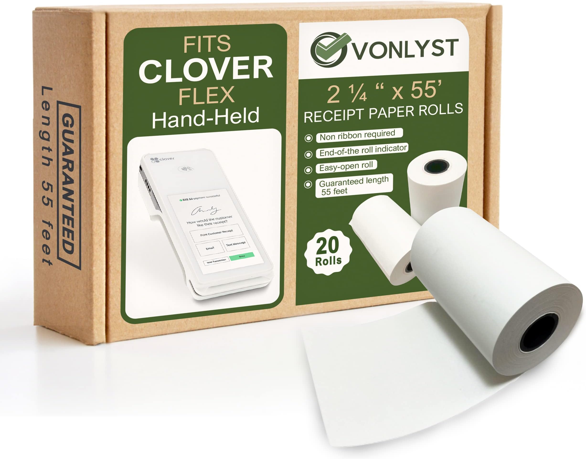 Clover Flex, Mini and Mobile - 2 1/4" x 55' Thermal Paper Rolls (20 Rolls)