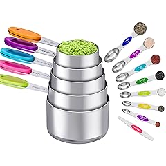 13PCS Magnetic Measuring Cups and Spoons Set - 7 Double-Sided Stainless Steel Magnetic Measuring Spoons & 1 Leveler + 5 Stainless Steel Measuring Cups - Kitchen Baking Tools for Cooking