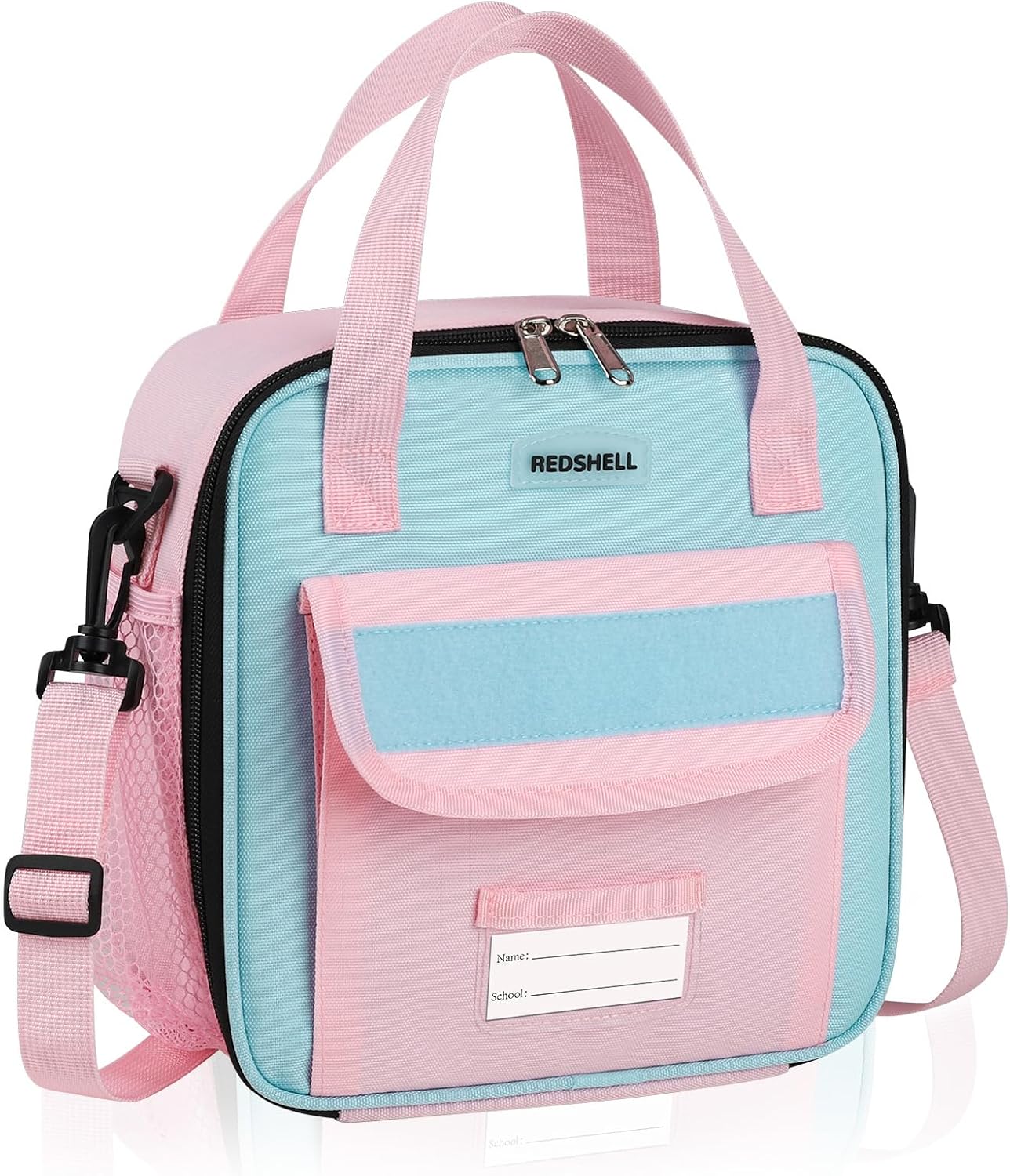 REDSHELL Tactical Lunch Box Kids, Large Insulated Lunch Bag for Girls, Cooler Lunchbag, Square Toddler Lunchbox, Back to School Daycare Lunch Tote Pail with Water Bottle Holder Shoulder Strap, Pink