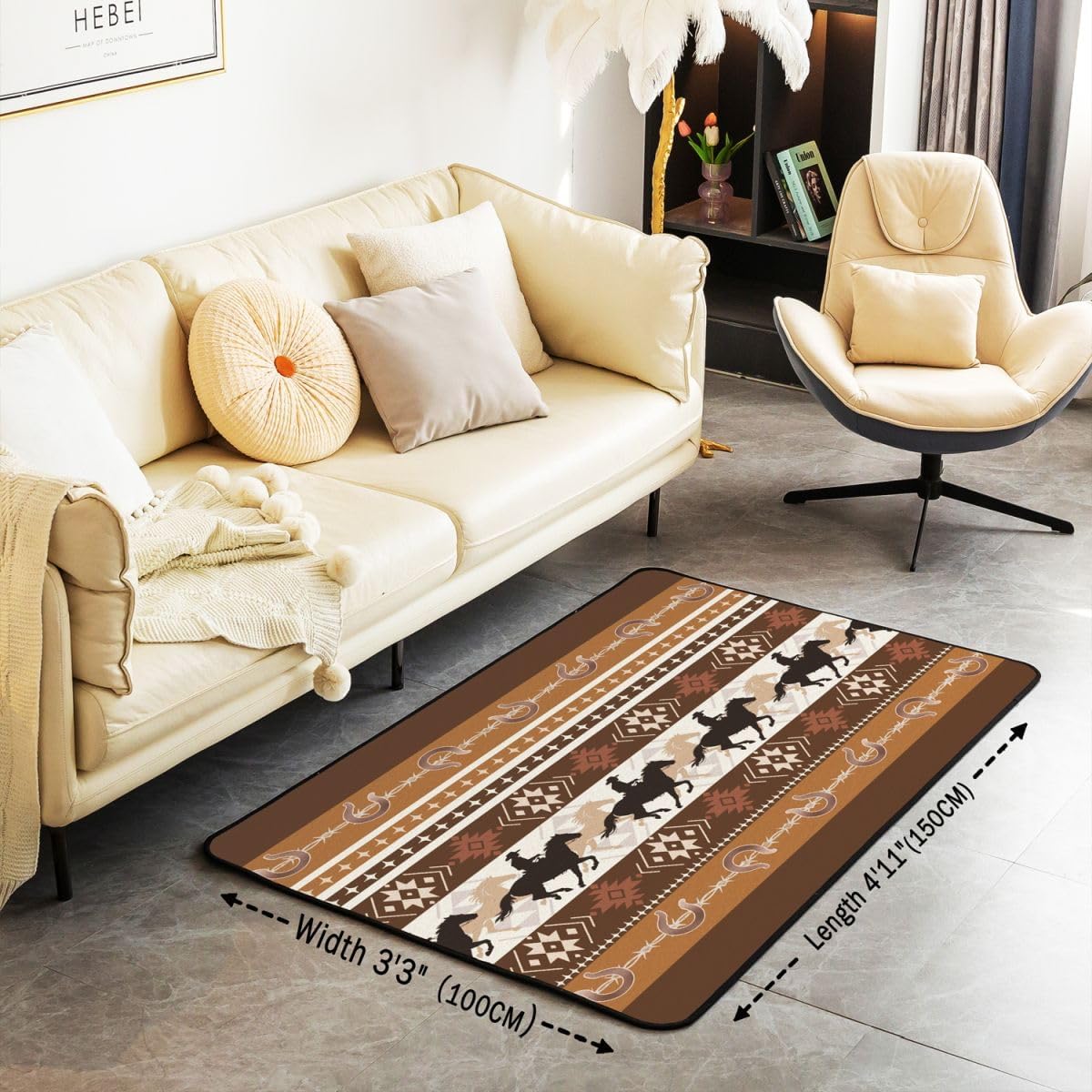 Feelyou Western Area Rug 5x7 for Bedroom Southwestern Living Room Rugs Soft Non-Slip Horse Decor Carpet Galloping Horse Indoor Floor Mat Tribal Brown Yellow for Home, Dining Room