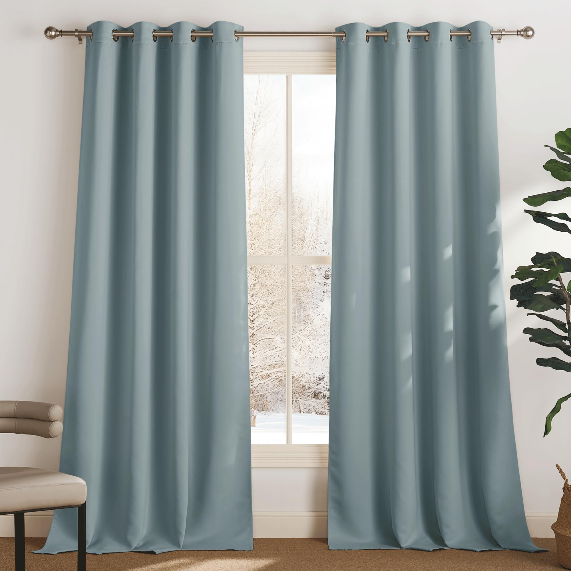 PONY DANCE Tende Camera da Letto Moderne Tenda Oscurante ad Anelli Tenda Termica Isolante Freddo e Caldo Tende Oscuranti per Interni 2 Pezzi L 140 x A 300 cm, Blu Grigiastro