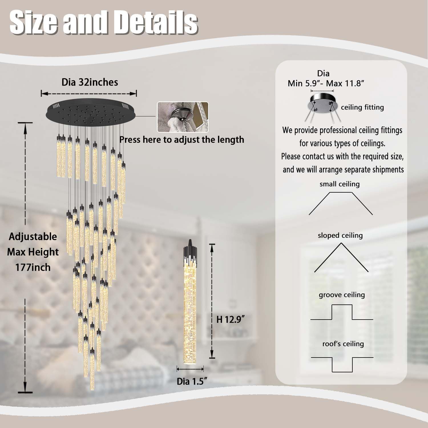 ykolupty Black Chandeliers for Living Room 38-Lights Modern Crystal Light Extra Large Chandelier Light Fixture Entryway Foyer High Ceiling Chandelier Lighting with Sloping Ceiling