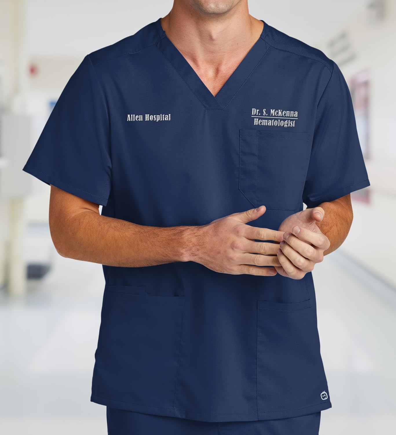 TEEAMORE Custom Embroidered Medical Scrub Set Add Your Text Men's Medical Premiere Flex V-Neck Top & Scrub Bottom