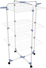 GIMI Modular 3 Floor Drying Rack Tower Vertical with Wheels 30m Drying Space Steel White/Blue 71 x 71 x 132 cm
