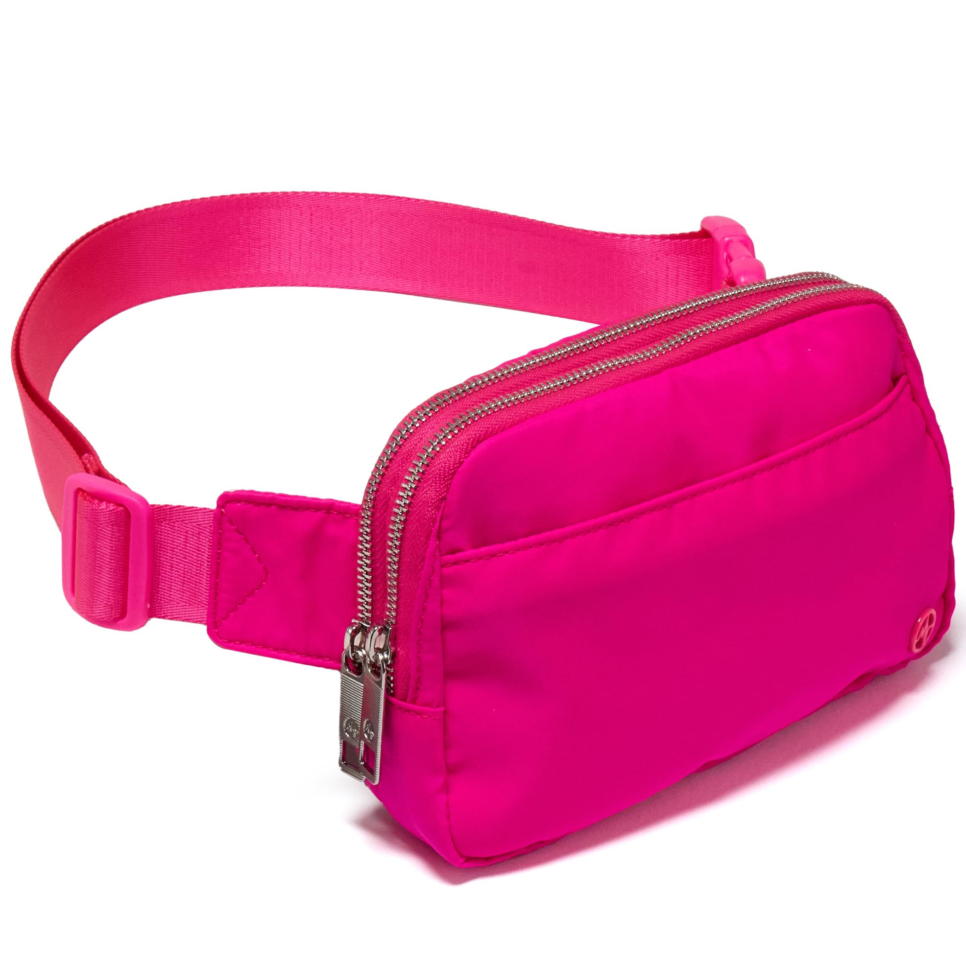 Pander Everywhere Belt Bag for Women, 5 Zipper Pockets Nylon Crossbody Fanny Pack Purse (Sonic Pink).