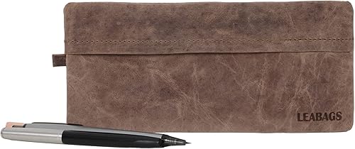 Miniatura 7 de LEABAGS Estuche de cuero para lápices, de piel auténtica, Fort Vaux, para adultos, hombres, mujeres, trabajo, universidad, Negro -, Vintage