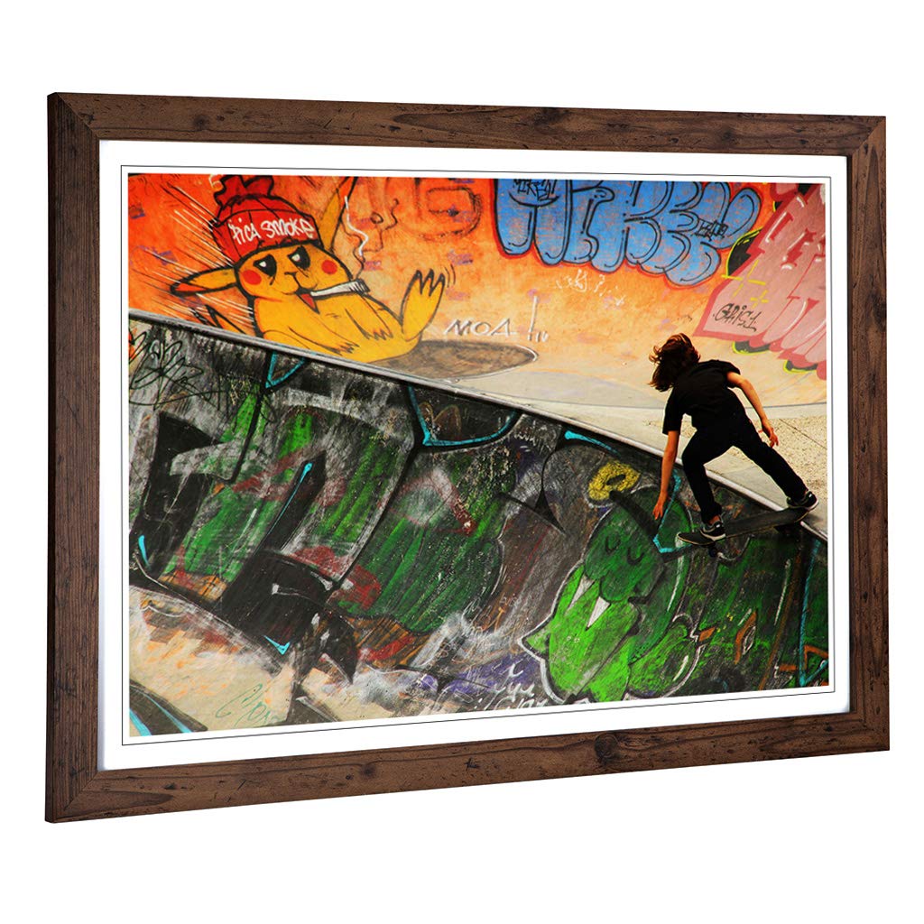 Big Box Art Framed Print Skateboarding Skate Park Design | Wall Art Picture | Home Decor for Kitchen, Living Room, Bedroom, Hallway, Walnut, A2 / 24.5x18 Inch / 62x45cm