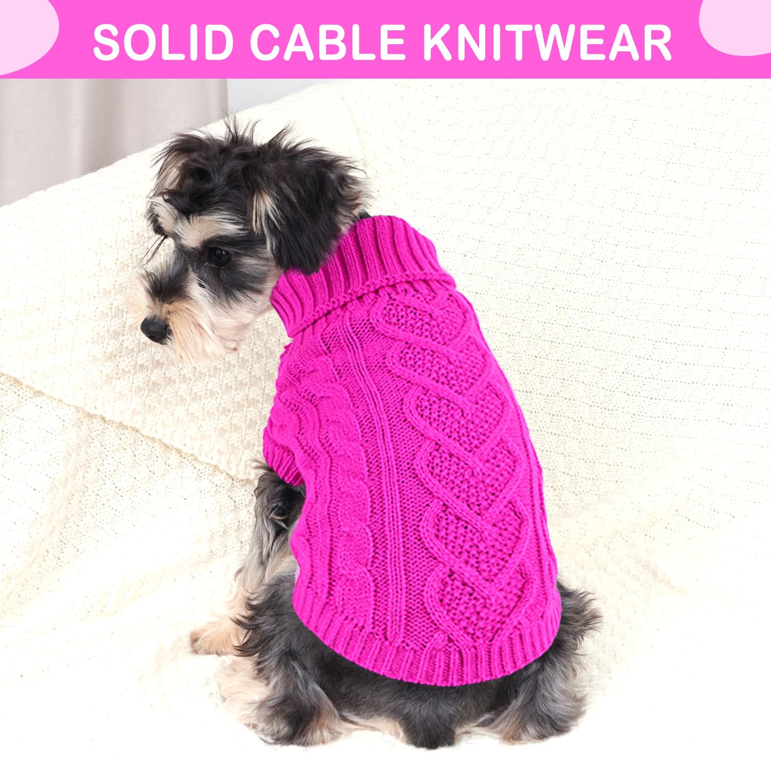 Pull pour chien de petite taille, pull tricoté chaud à col roulé – Vêtements pour chiots et petits chiens, vêtements pour l'automne et l'hiver (rose, taille S)