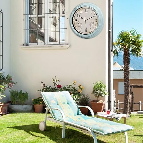 Miniatura 2 de Reloj de pared retro impermeable de 12 pulgadas para interiores y exteriores, con termómetro e higrómetro, funciona con pilas, reloj de pared