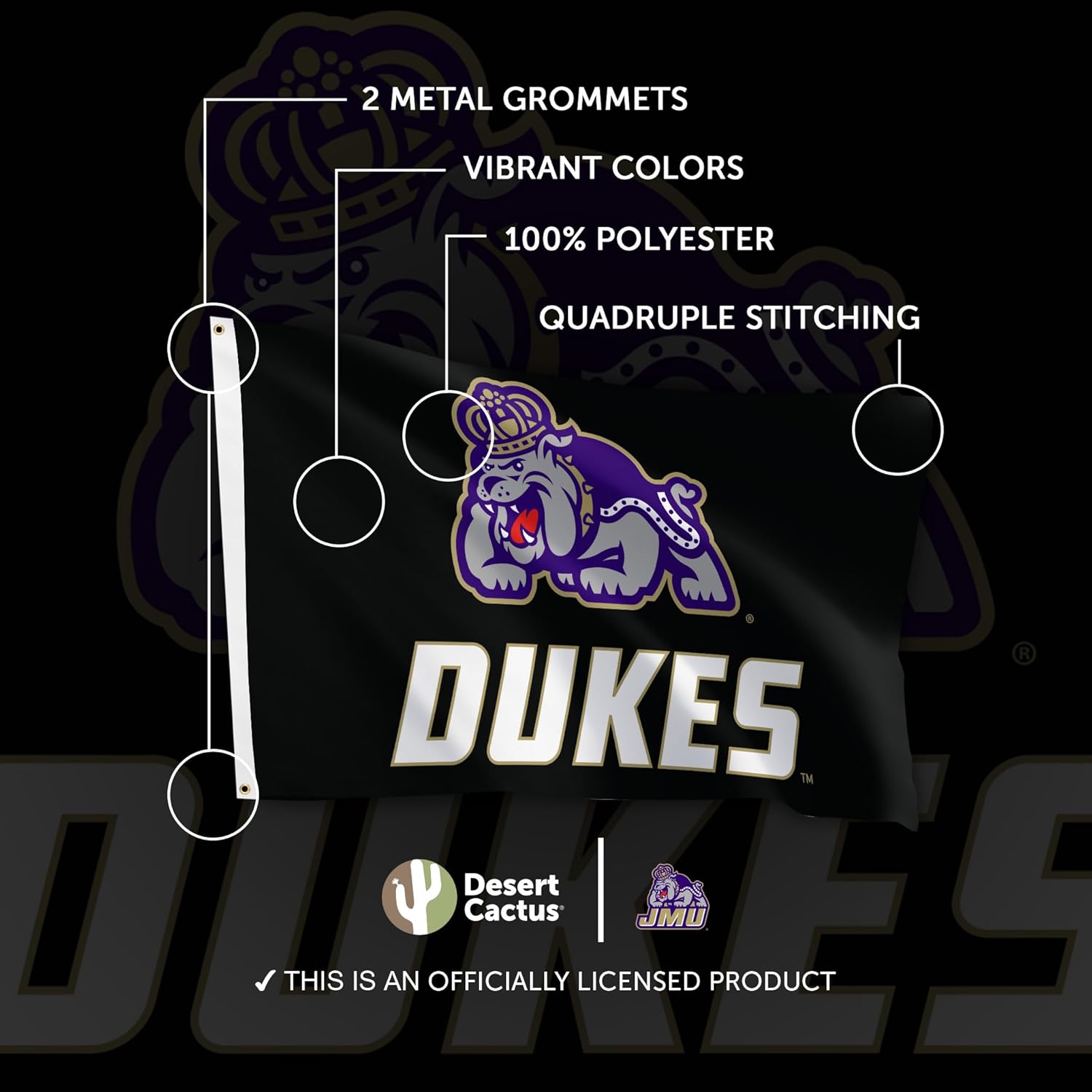 Desert Cactus James Madison University Flag - 3 x 5 Feet Dukes JMU Banner, Indoor/Outdoor Durable Fabric Display (Style H) - Image 4