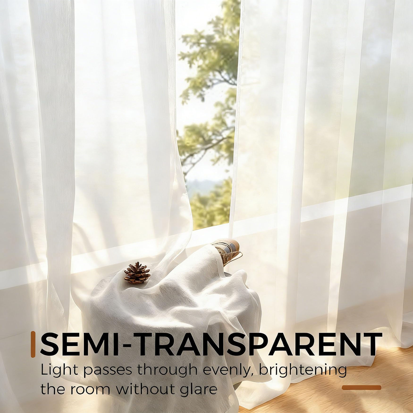 Voile Vorhänge 210 x 185 cm Uv-Beständig, Lichtfilternde Einfarbig mit Ösen Voile Vorhänge Transparent Modern Pflegeleicht für Wohnzimmer Kinderzimmer, Weiß