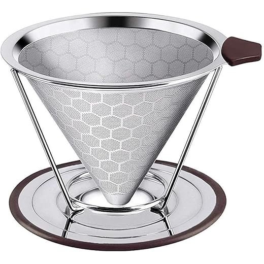 HASTHIP? Filter Coffee Maker 800 Mesh with Handle Pour Over Coffee Filter Stainless Steel V60 Coffee Dripper 100% Paperless Maker Honeycomb Cup Cafe Keeping Nature Coffee Flavour Easy To Use And Clean