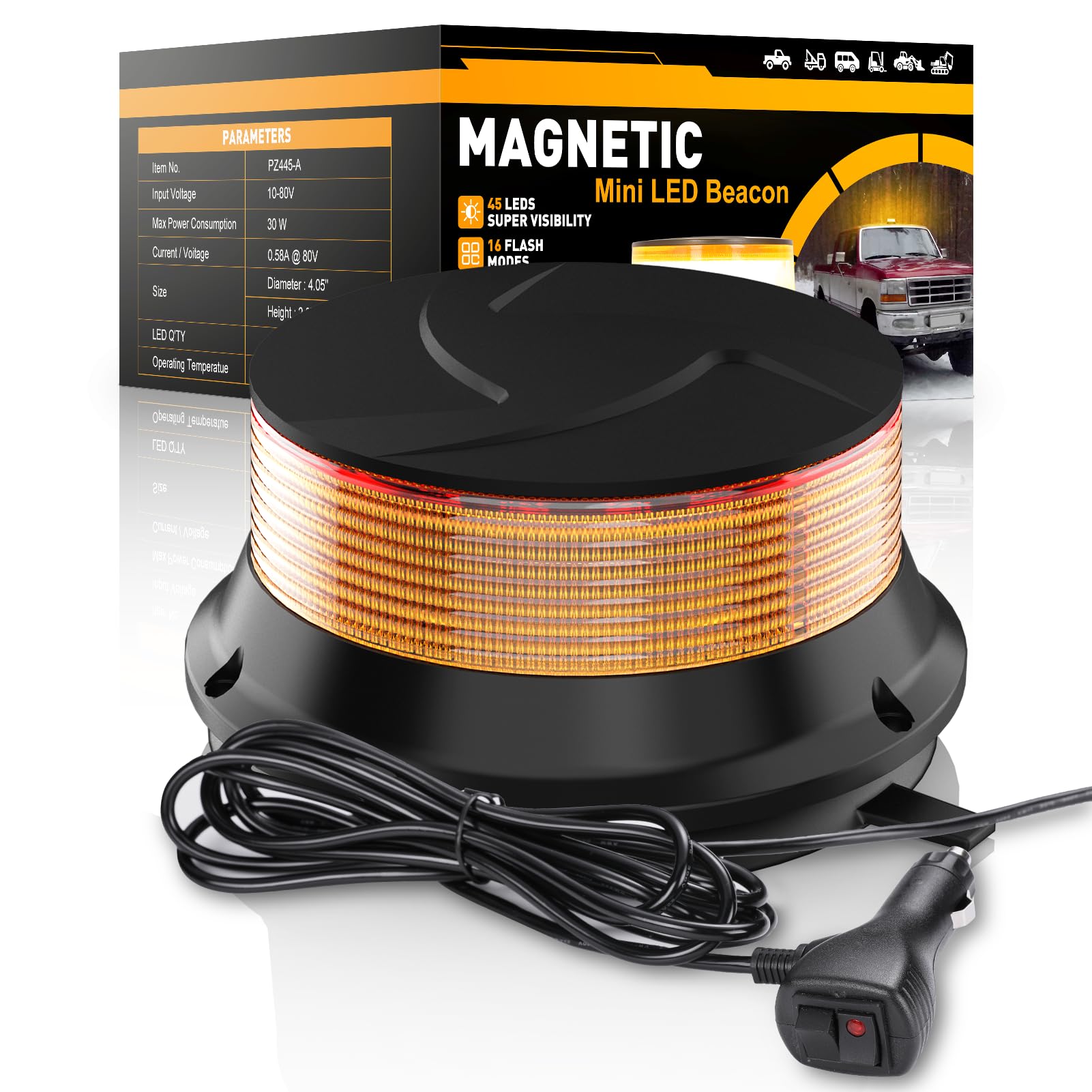 Luce stroboscopica ambra a LED, luci lampeggianti di sicurezza di avvertimento 12V-24V con base magnetica per camion spazzaneve,veicoli,carrelli elevatori,trattori,carrelli da golf,autobus
