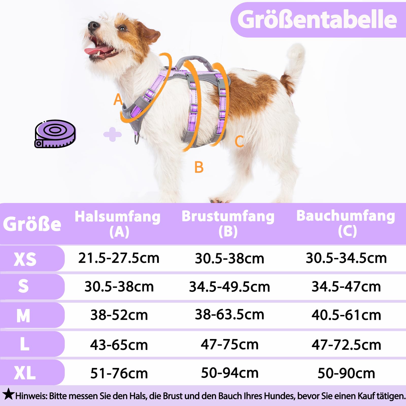 Huntboo Sicherheitsgeschirr Hund Ausbruchsicher, Panikgeschirr für Hunde, Reflektierendes Geschirr Hund mit Griff, Verstellbare Hundegeschirr für kleine, mittelgroße und große Hunde (Lavendel Lila,XS)