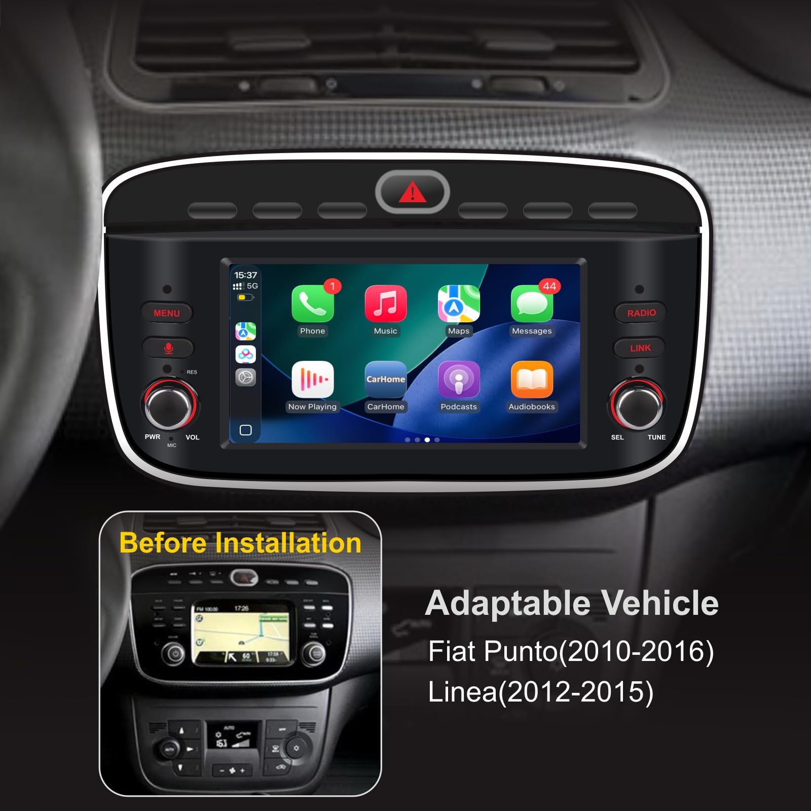 Autoradio per Fiat Punto(2010-2016) Linea(2012-2015) Stereo Wireless CarPlay/Android Auto Bluetooth RDS