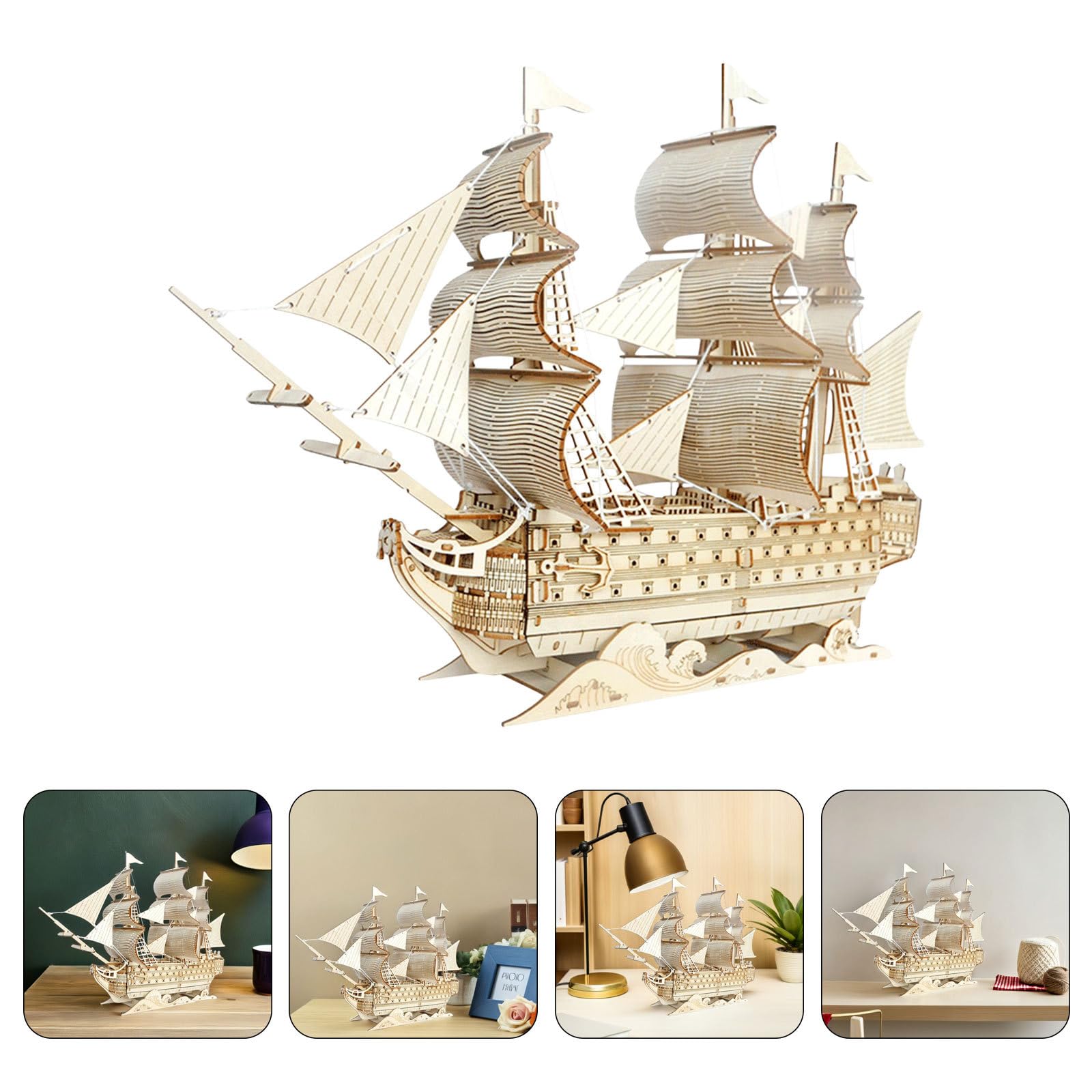 Alipis Maqueta de Barco de Madera 3d DIY para Adultos, Modelo de Barco Vela Antiguo sin Pintar, Kit de Construcción de Maquetas Náuticas para Decoración de Mesa Inspirada Océano, Adorno