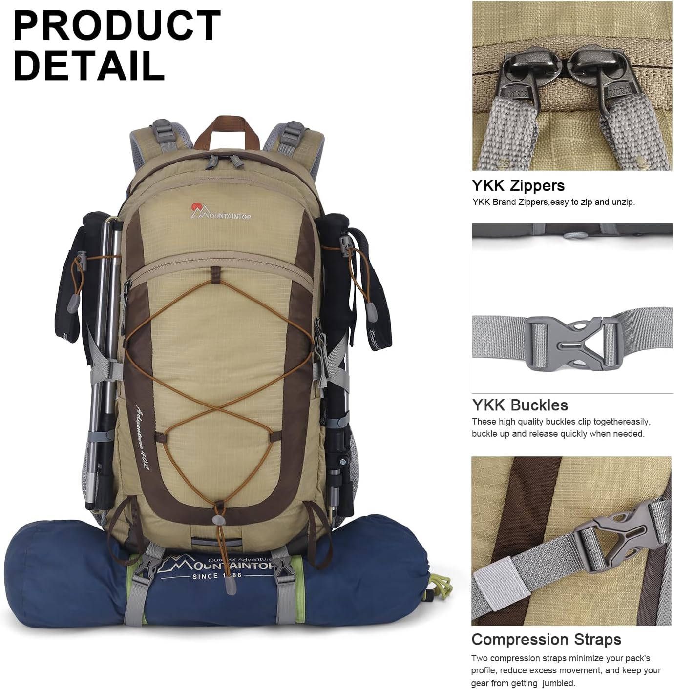 MOUNTAINTOP Hiking Backpack,18L/25L/40L Lightweight Travel Backpack with Rain Cover for Outdoor Backpacking, Camping - Image 5