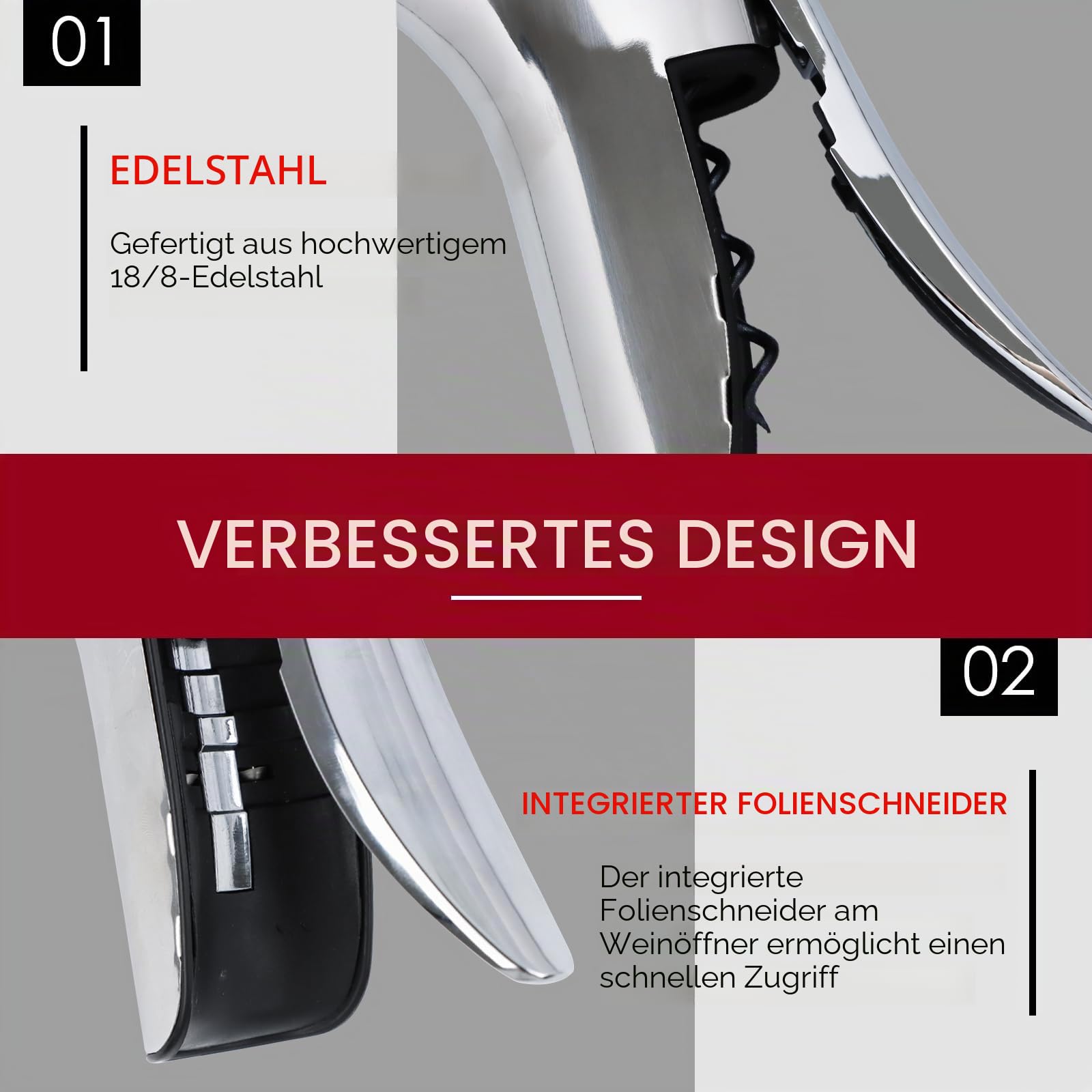KAYCROWN Weinflaschenöffner aus Edelstahl, vertikaler Hebel-Korkenzieher mit integriertem Folienschneider-Design, manueller Handkorkenzieher mit ergonomischer Hebelpumpe