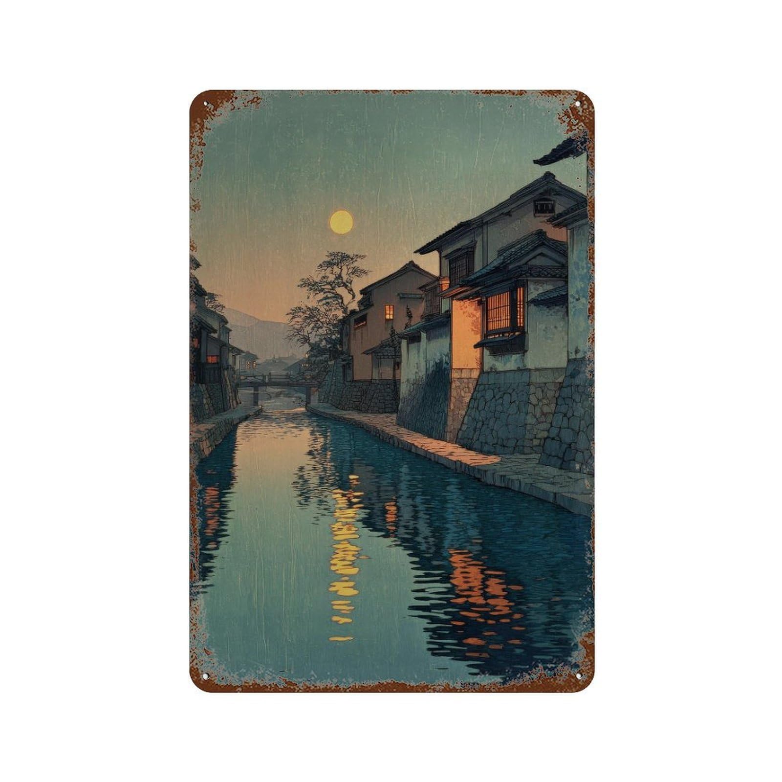 xiaoxiaoshen Moonlit Japanese Canal. Y2k Indie Wall Decor Art Metal Tin Poster Modern Home Decor Art Home Bar Shop Decorations Vintage Sign 30x20cm