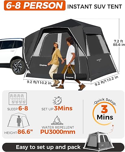 Miniatura 2 de KingCamp Tienda de campaña para SUV, instantánea para 6-8 personas, impermeable y resistente al viento, tienda de campaña con pantalla de película