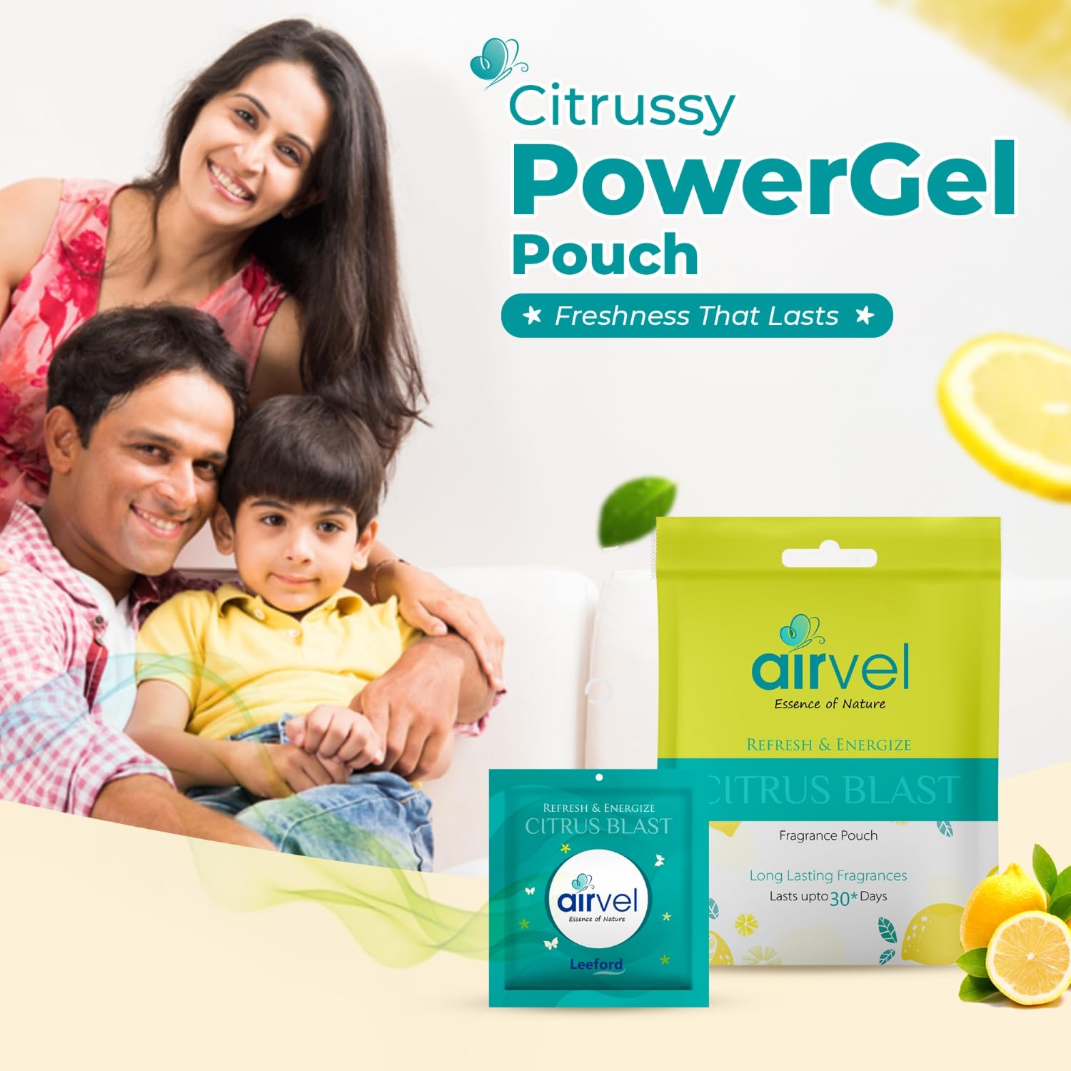 Airvel Citrus Blast Fragrance Pouch 6 Pcs (10g each) | Bathroom Freshener | Toilet Freshener | Air Freshener for Bathroom and Toilet | Non-Toxic, Safe | Long-Lasting Freshness Up to 30 Days 1