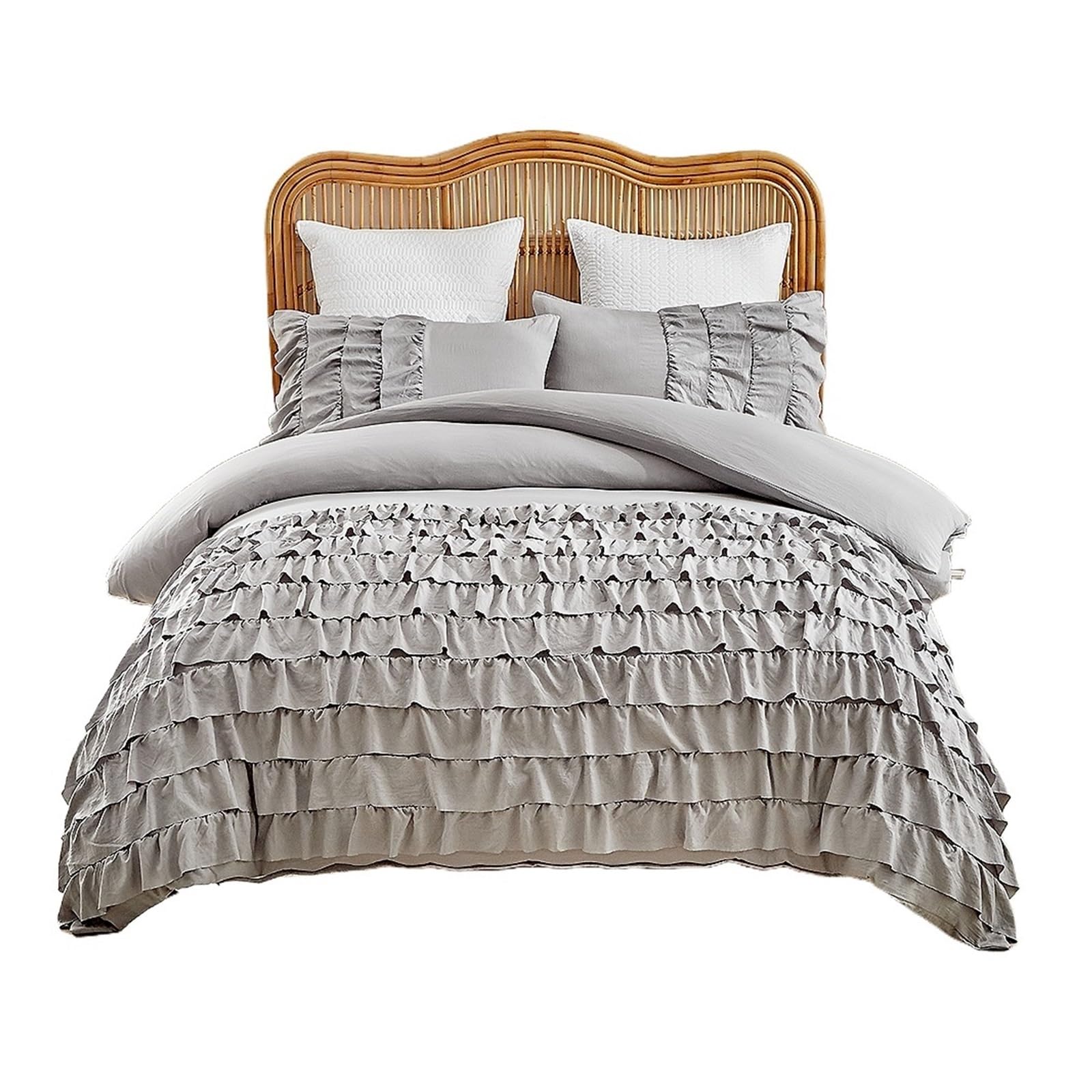 GCYEIDMA Ruffle Duvet Cover Ruffle Duvet Cover Set 2/3PCS Solid Quilt with Pillowcases for Queen King Bed Wedding Theme(Light grey,Full 1 200x230cm)