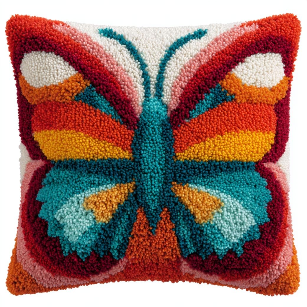 AxiangziK Latch Hook Cushion Kit 17x17 Inch,Colorful Butterflies