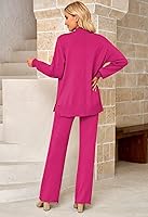 Vista 9 de Linsery Conjunto de suéter de 2 piezas para mujer, cuello alto, suéter de punto de pierna ancha, sudadera casual