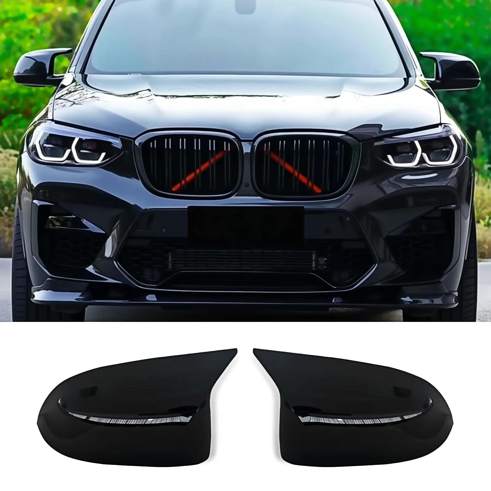 Spiegelkappen, 1 Paar Auto Rückspiegel Kappe Tür Abdeckung für BMW X3 G01 G08 X4 G02 X5 G05 X6 G06 X7 G07 2019-2024 Glänzend Schwarz