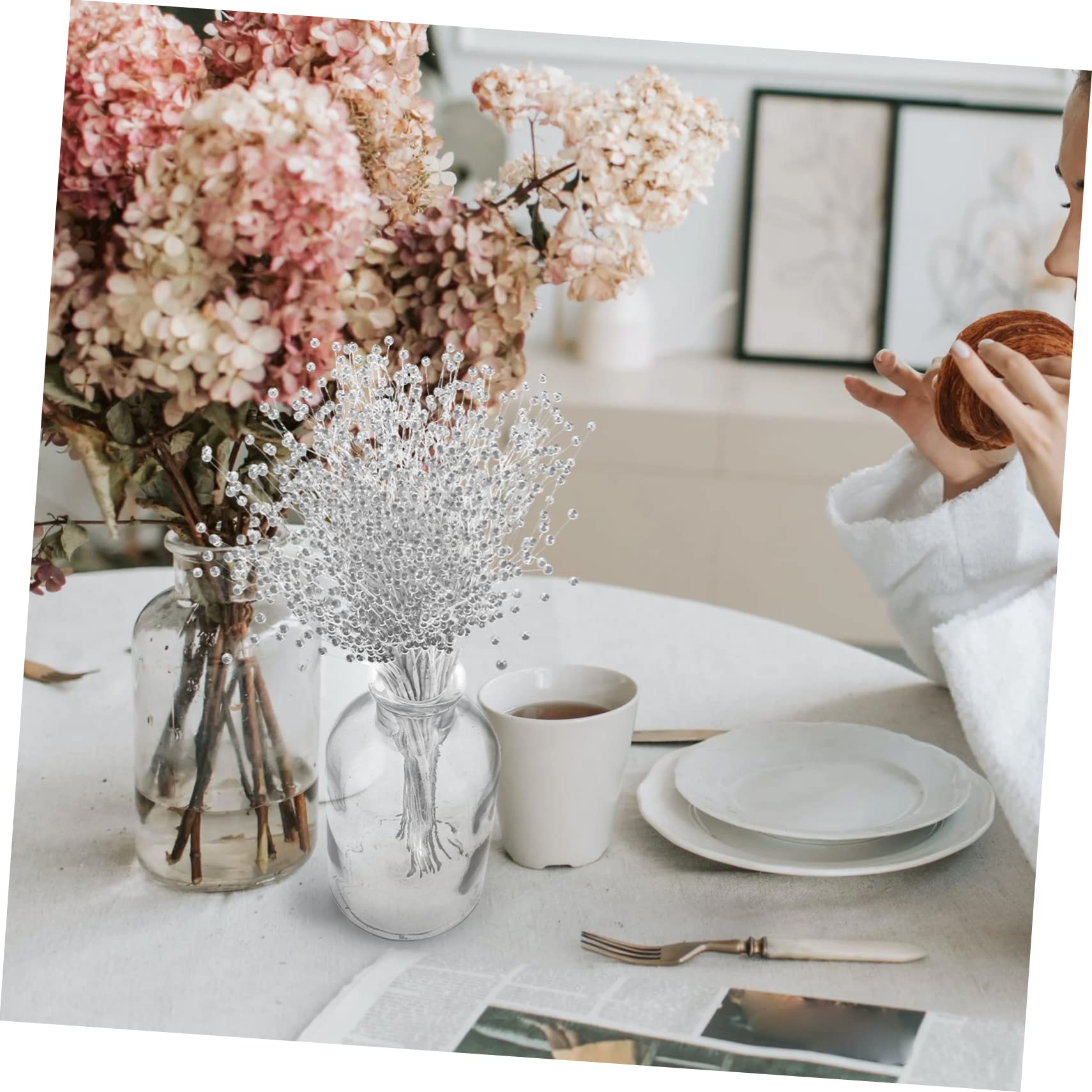 PLAFOPE 100pcs Wedding Shower Decorations Pearl Bouquet Sticks for