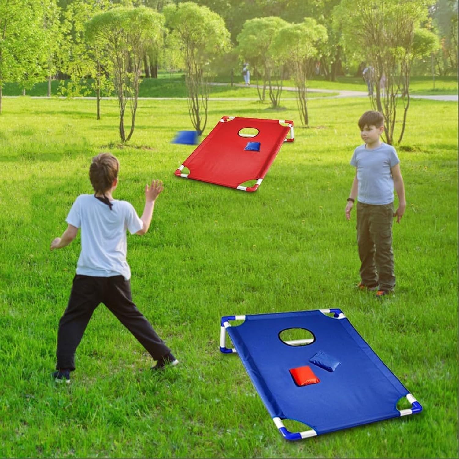 Juego de Cornhole Portátil con Tablero y 6 Sacas de Frijoles para Exterior y Fiesta, Red