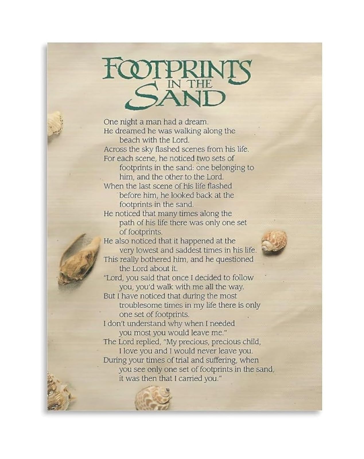 XGINERFEX Footprints in The Sand Poem Prayer Canvas Poster Inspirational Religious Wall-Art for Home Gift Idea(Unframed,16x24inch(40x60cm))