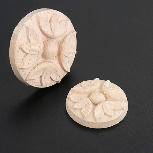 Miniatura 4 de MUXSAM 10 piezas de apliques de madera tallados, calcomanías redondas de tallado de madera para muebles diseñados por artesanos, decoración para