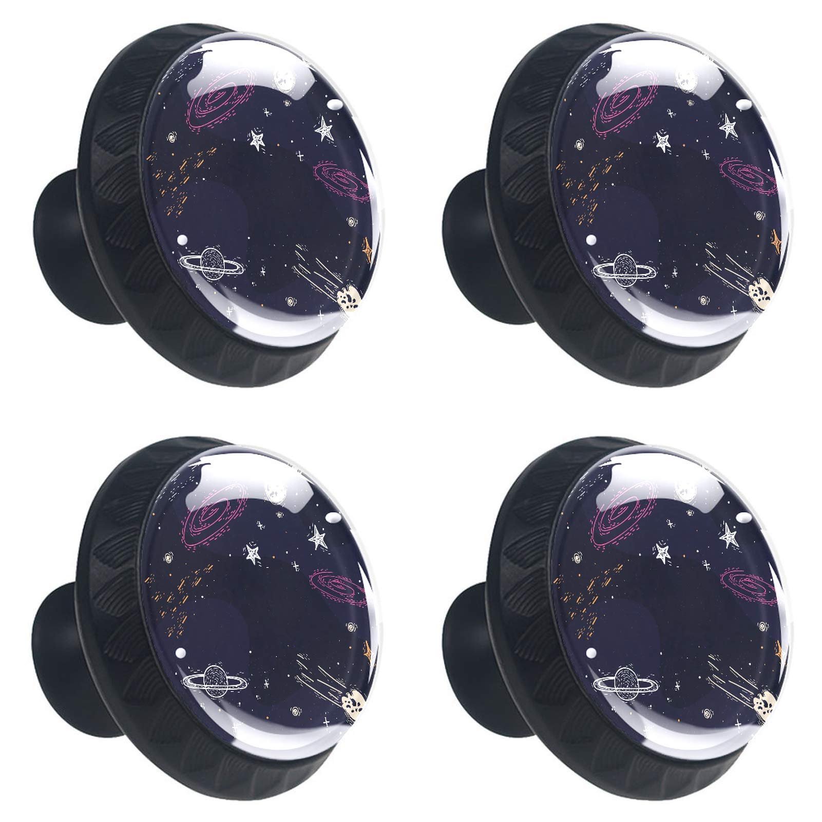 Boutons ronds en verre noir 30mm pour meuble de cuisine et tiroir (Lot de 4)