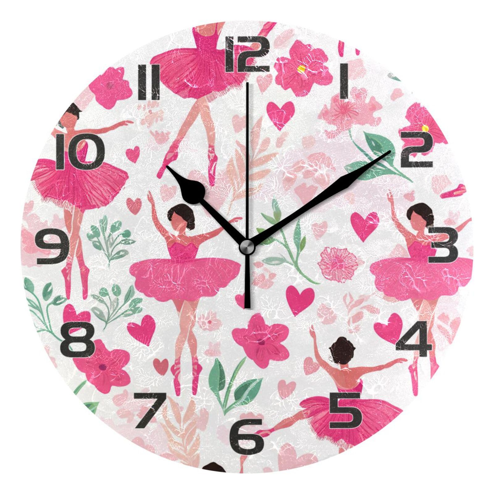 Ensound Ballet Dancer Wall Clock Non Ticking Silent Art Decorative Round Clock for Living Room Kitchen Bedroom Office School 12 Inch