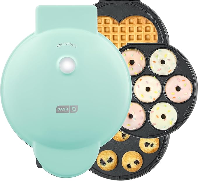 DASH MultiMaker® Treat Maker System, Mini Donuts, Heart Shaped Waffle, Mini Cupcakes - Aqua