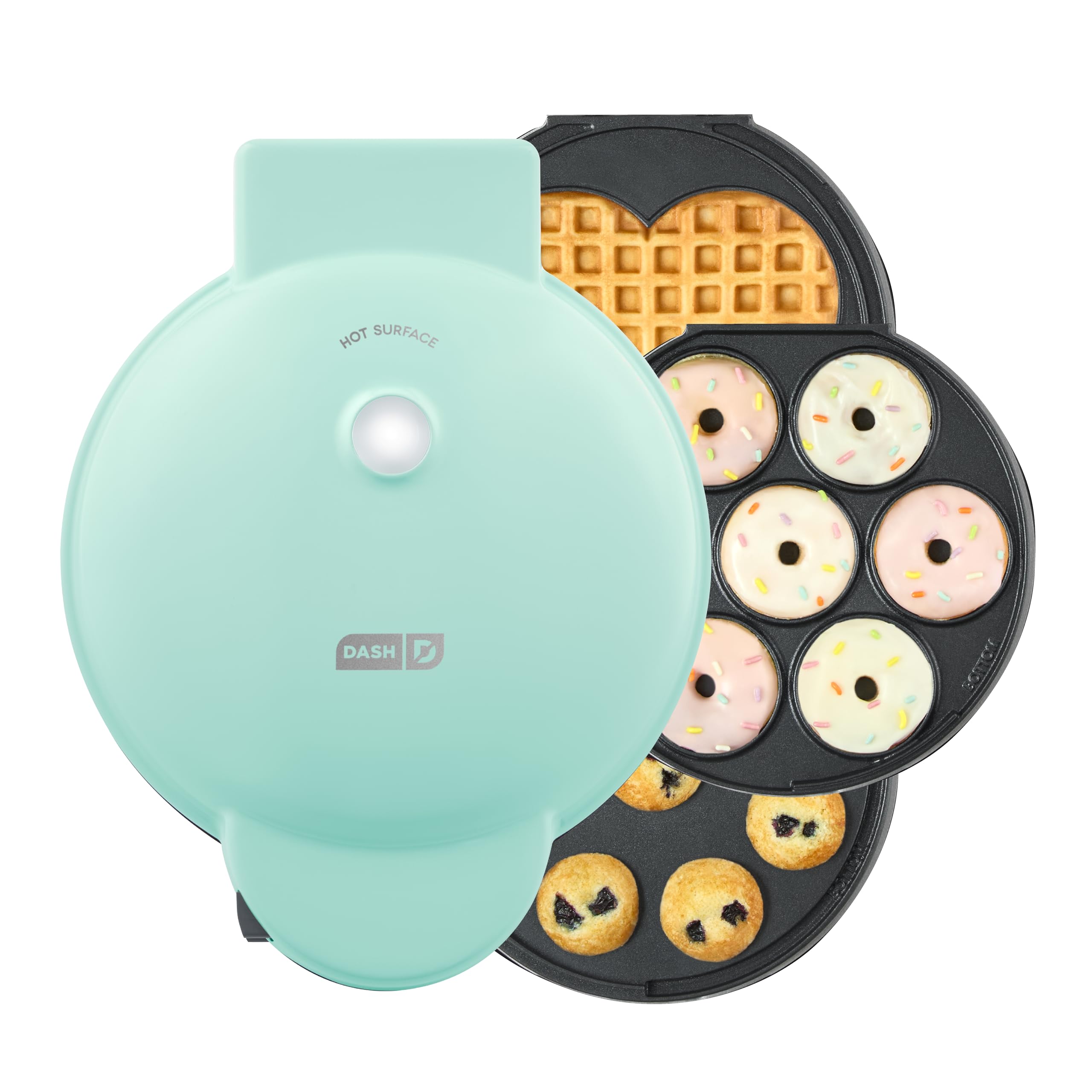 DASH MultiMaker® Treat Maker System, Mini Donuts, Heart Shaped Waffle, Mini Cupcakes - Aqua