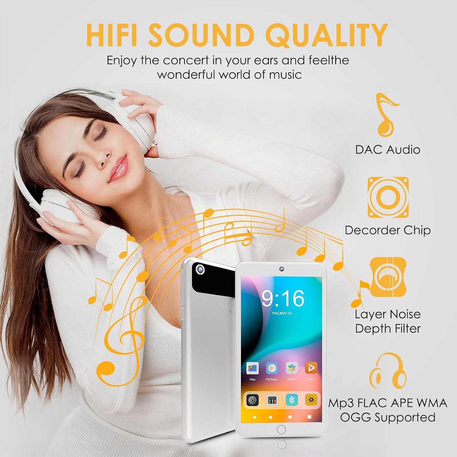 MP3 Player with Bluetooth and WiFi, 160GB Kids MP3 Player with Parental Control, Camera & Speaker, 4.3" Touch Screen Android MP3&MP4 Player, Portable HiFi Music Player, Max Support 256GB