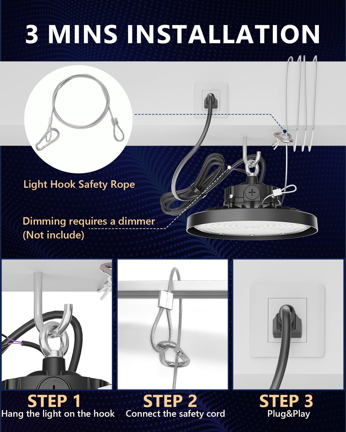 UFO LED High Bay Light Pro 150W LED Shop Lights 0-10V Dimmable 30000LM 5000K 60 -100 Power Selectable — view 6