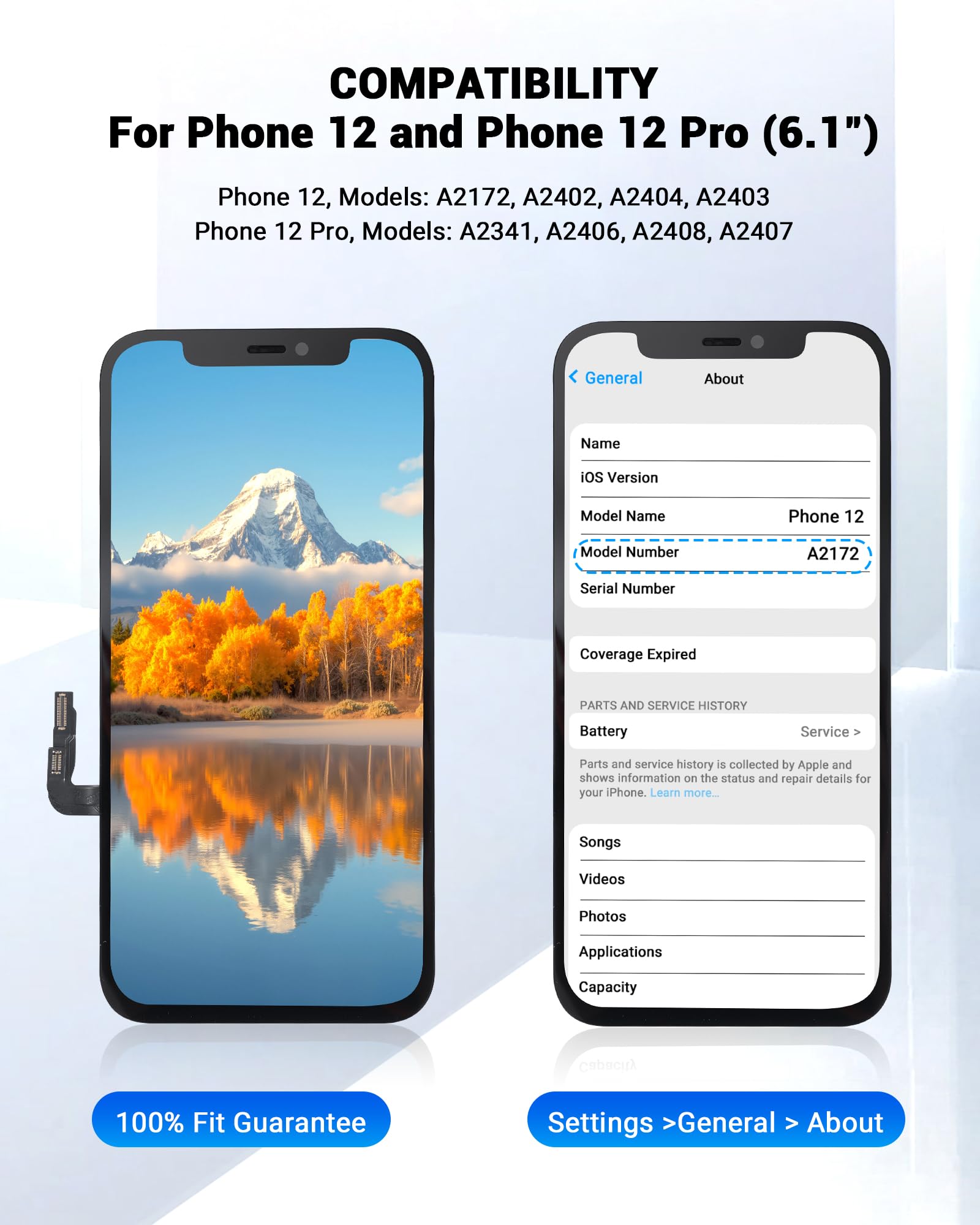 Für iPhone 12/12 Pro Display Ersatz Set 6,1 Zoll 3D Touch Bildschirm mit Rahmen Digitizer inkl. Reparatur Werkzeug & Displayschutz(Modelle A2172, A2402, A2404, A2403, A2341, A2406, A2408, A2407)