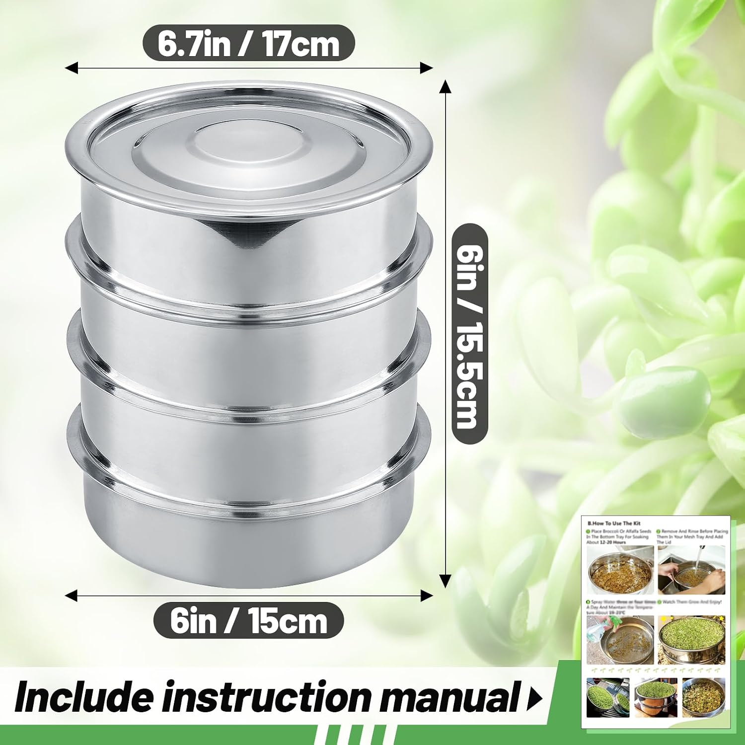 Kit De Germinación De Semillas De Acero Inoxidable Apilable - Para Hacer Brotes En Casa Sin Tierra